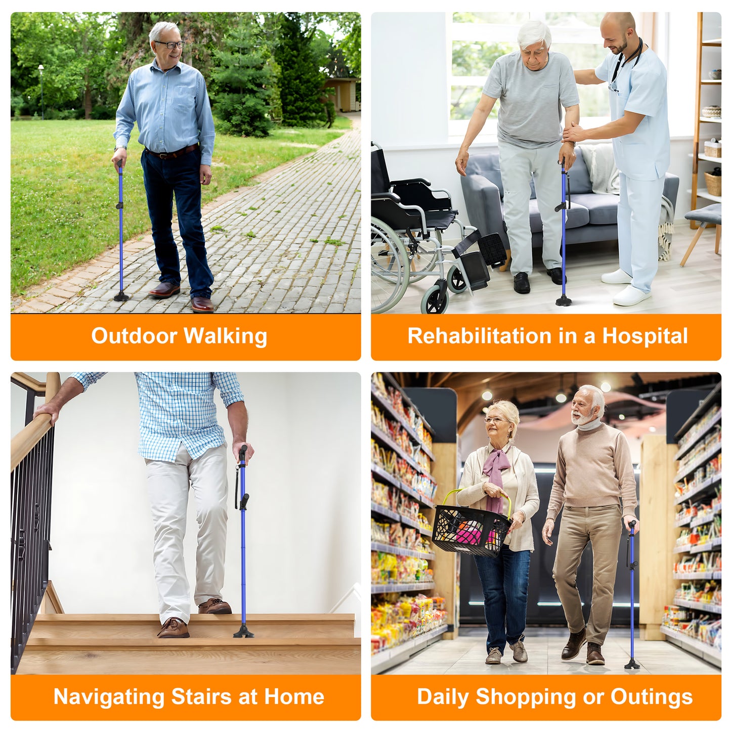 KEKOY Folding Walking Cane for Seniors Men Women with Light and Quad Base