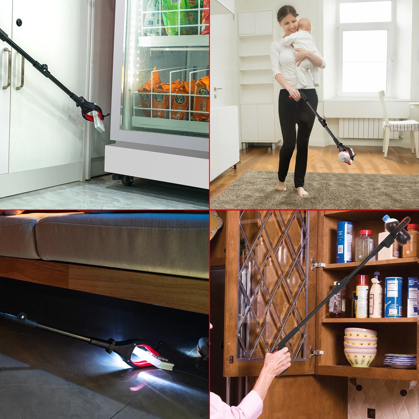 KEKOY 32 Inch Grabber Reacher Tool, Foldable Grabber with Light, Extra Long Grabbers for Elderly Grab It Reaching Tool, Trash Pick up Stick, Picker Upper Heavy Duty, Red