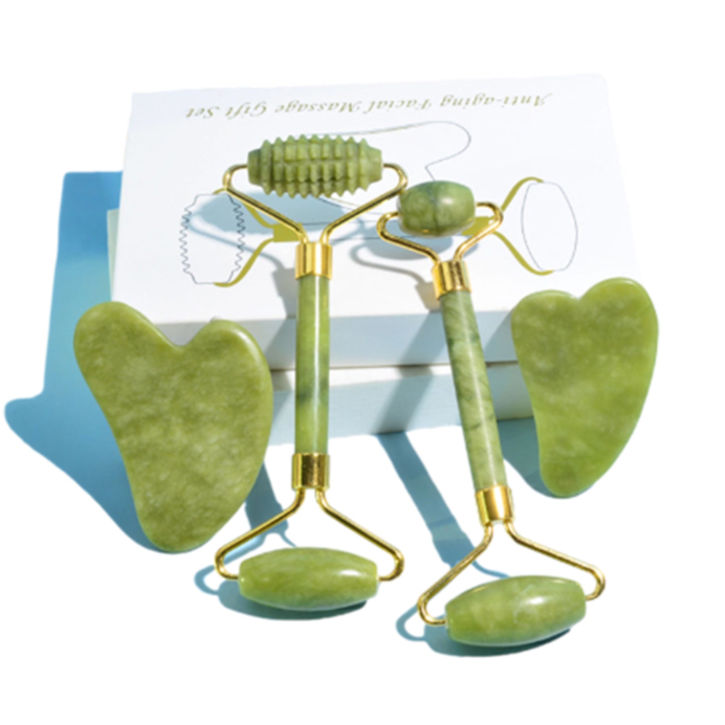 KEKOY Juego de 4 rodillos de jade y gua sha