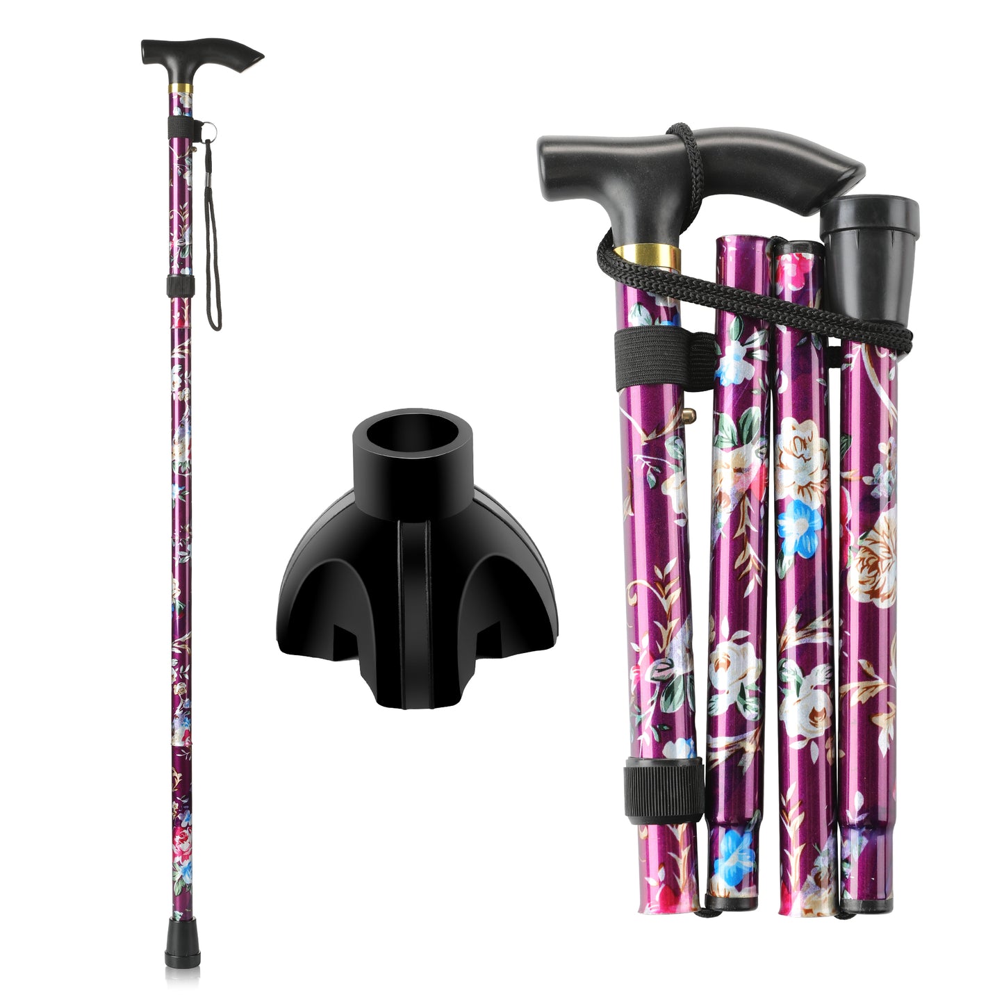 4-Folding Walking Aid Cane with Extra Stability