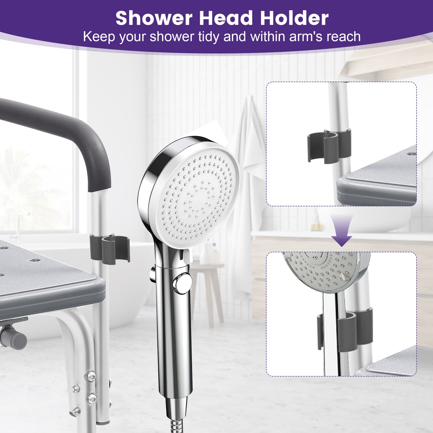 KEKOY Shower Transfer Bench for Bathtub 500LBs, FSA/HSA Eligible Tub Bath Shower Chair Seat, Height Adjustable Shower Stool for Elderly, Disabled, Grey