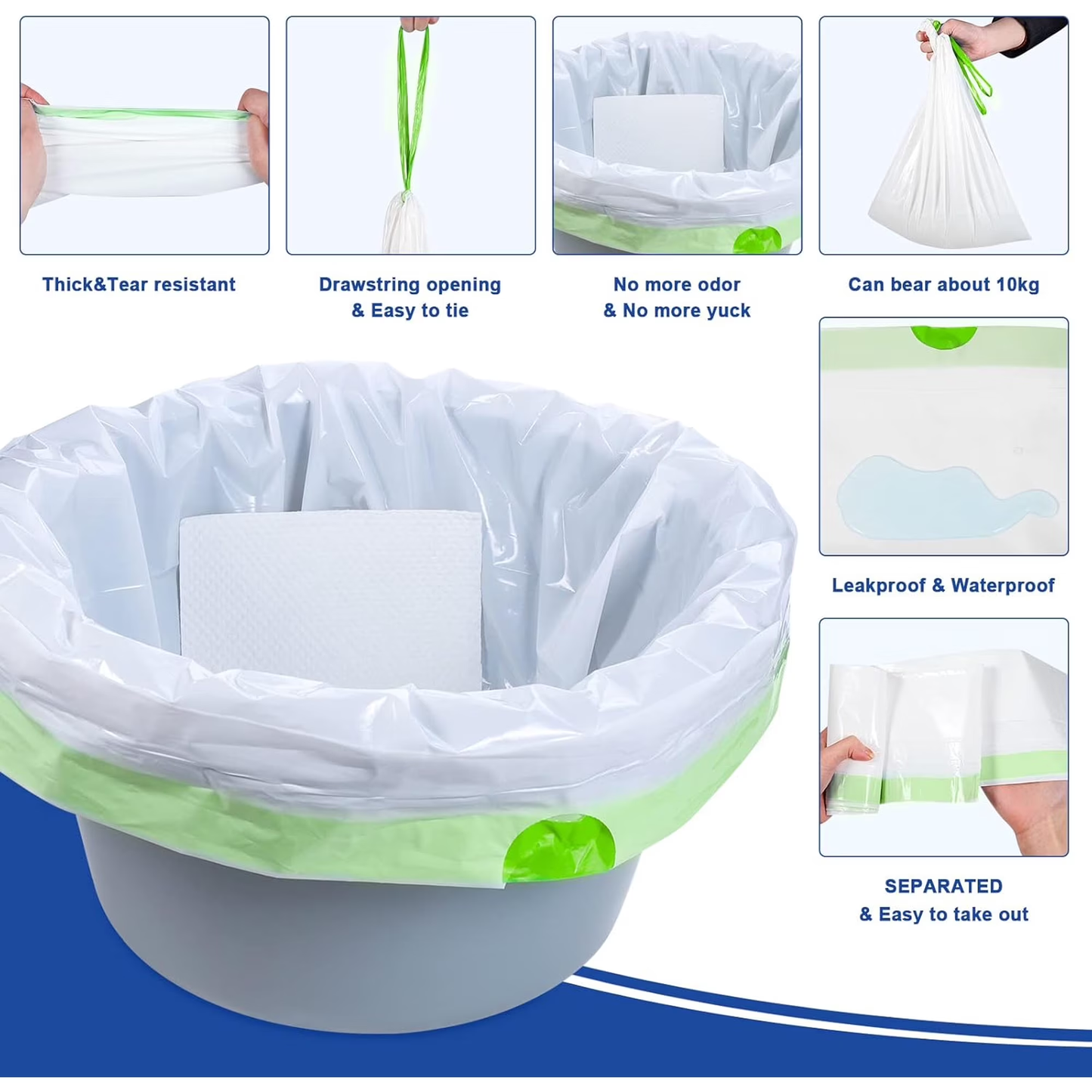 60 Pack Bedside Commode Liners for Portable Toilet Chair Bucket and Bedpan | Value Pack of 48 Disposable Waste Bags for Adults