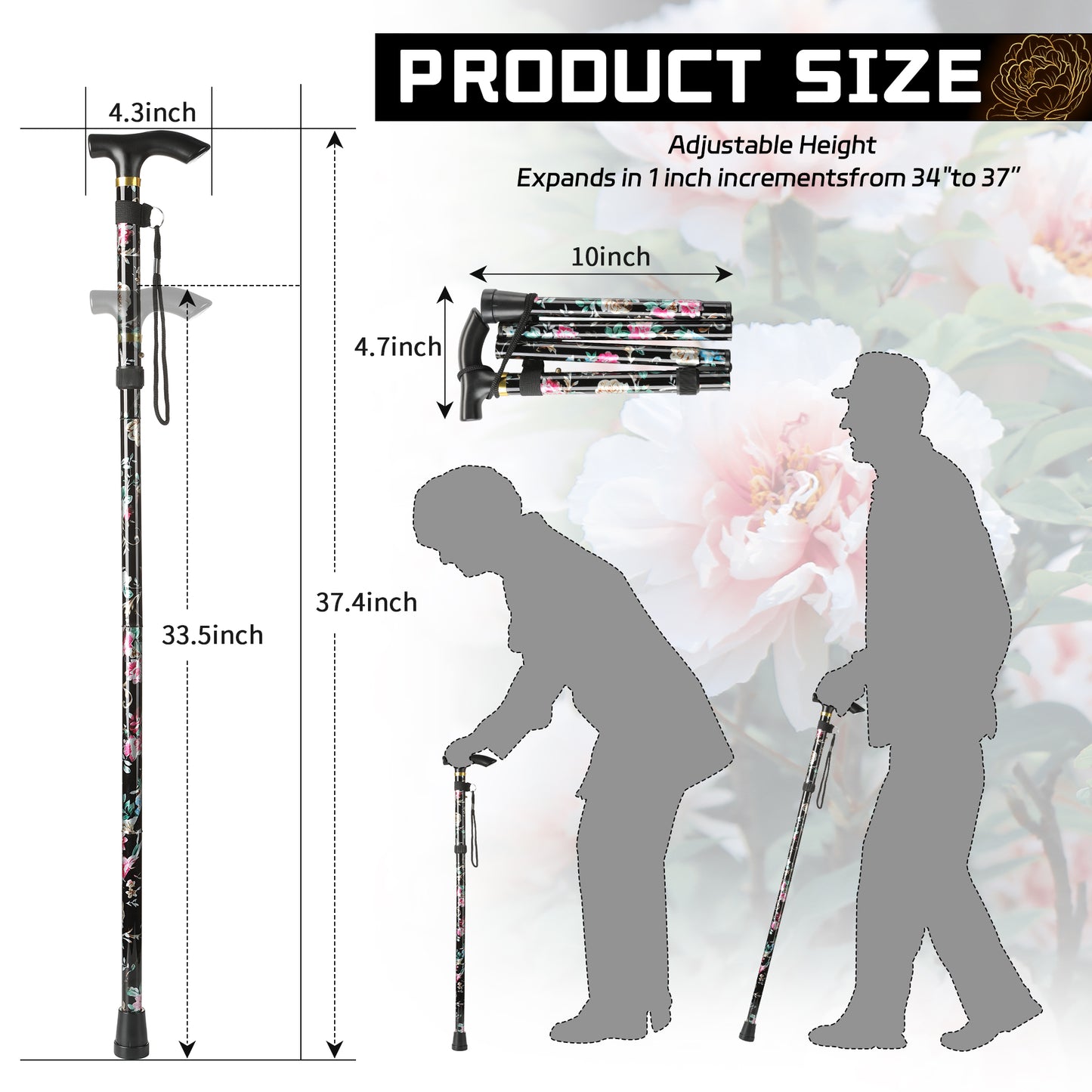 4-Folding Walking Aid Cane with Extra Stability