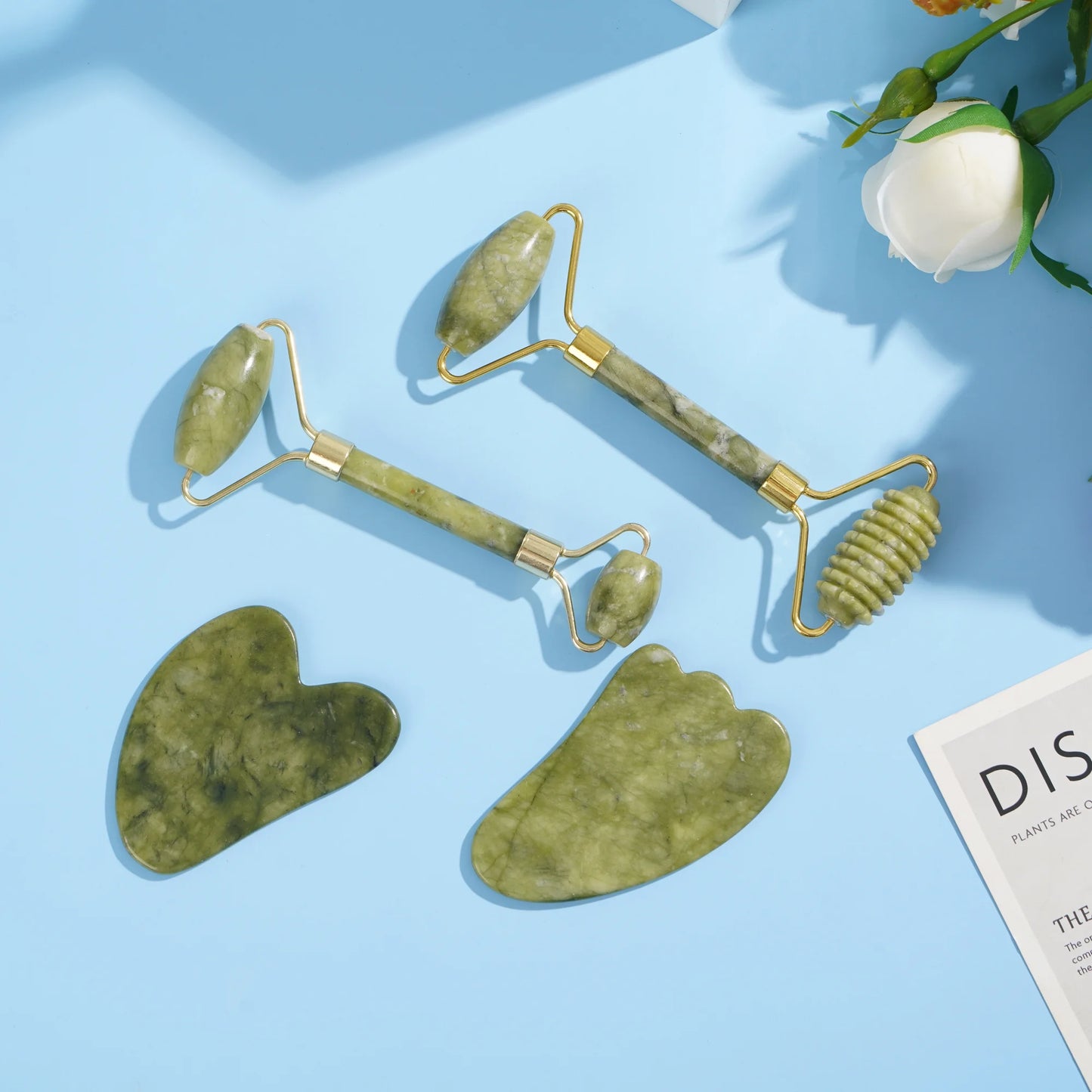 KEKOY Juego de 4 rodillos de jade y gua sha