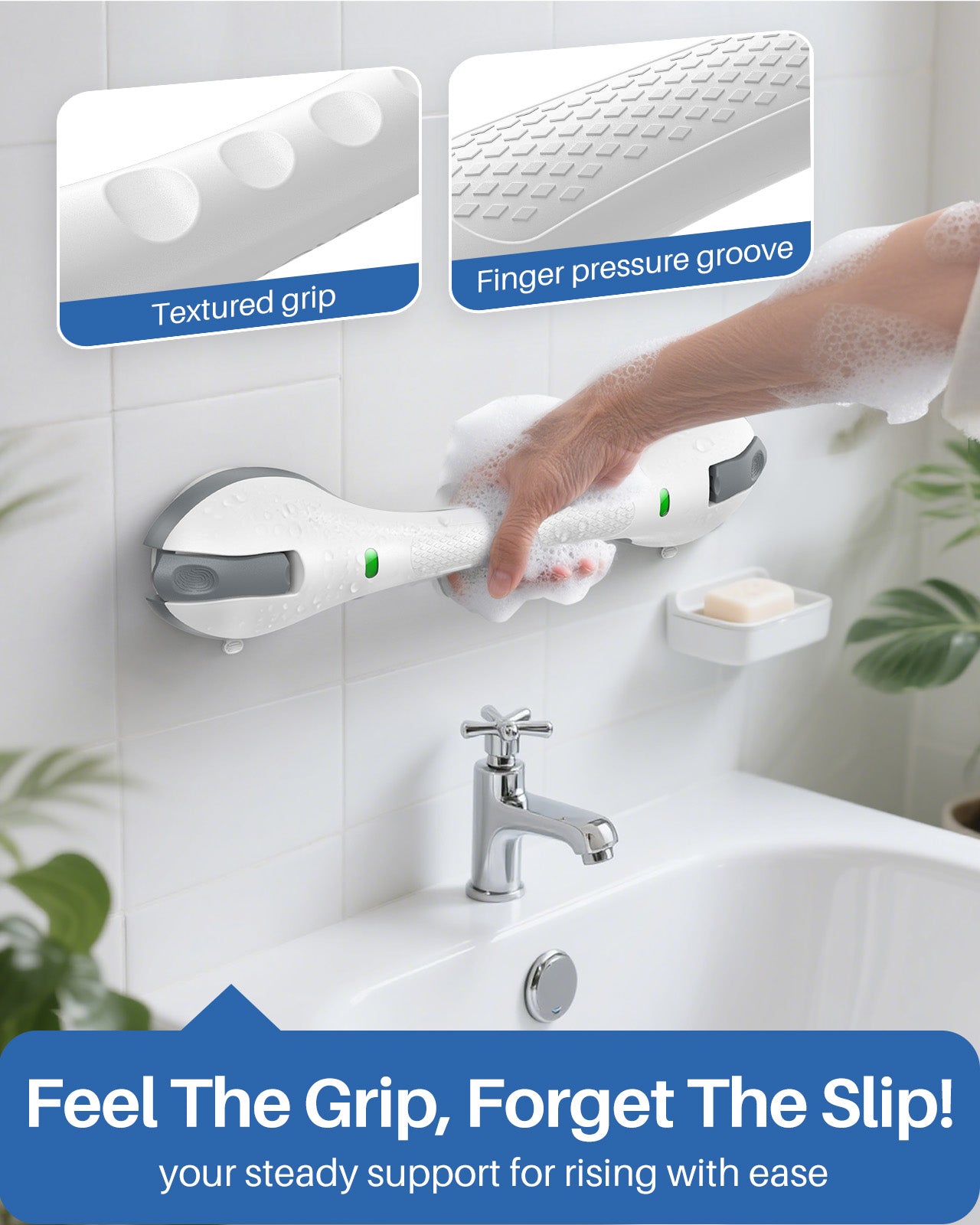 KEKOY 2 Pack Grab Bars for Shower, Heavy Duty Shower Handle Removable Bath Handrails for Elderly, Bathroom Safety Bars for Seniors, No Drilling, Waterproof