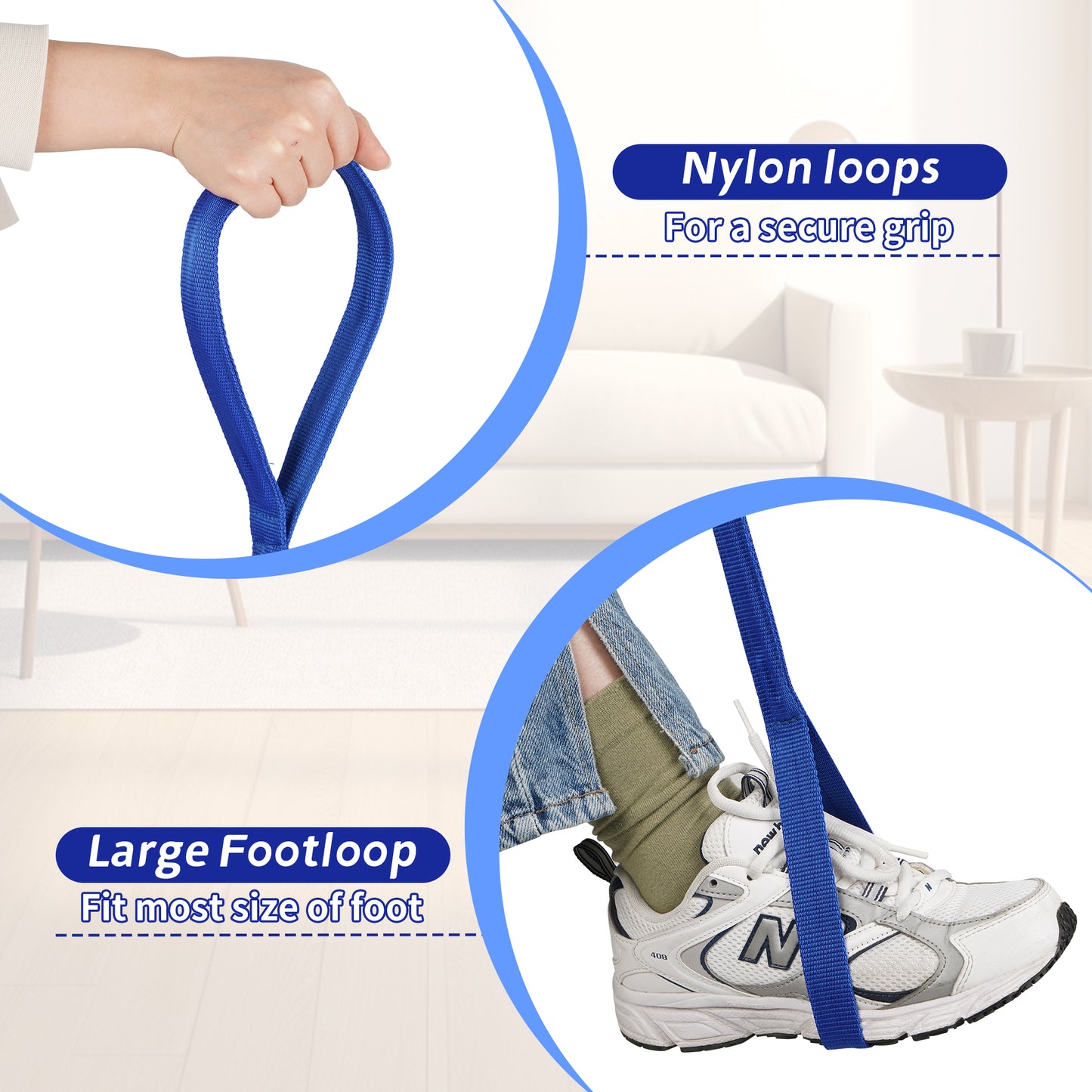 KEKOY 40.5" Long Leg Lifter Strap, Rigid Foot Loop, Mobility Aid for Hip & Knee Replacement, Wheelchair, Handicap, Disability, Blue