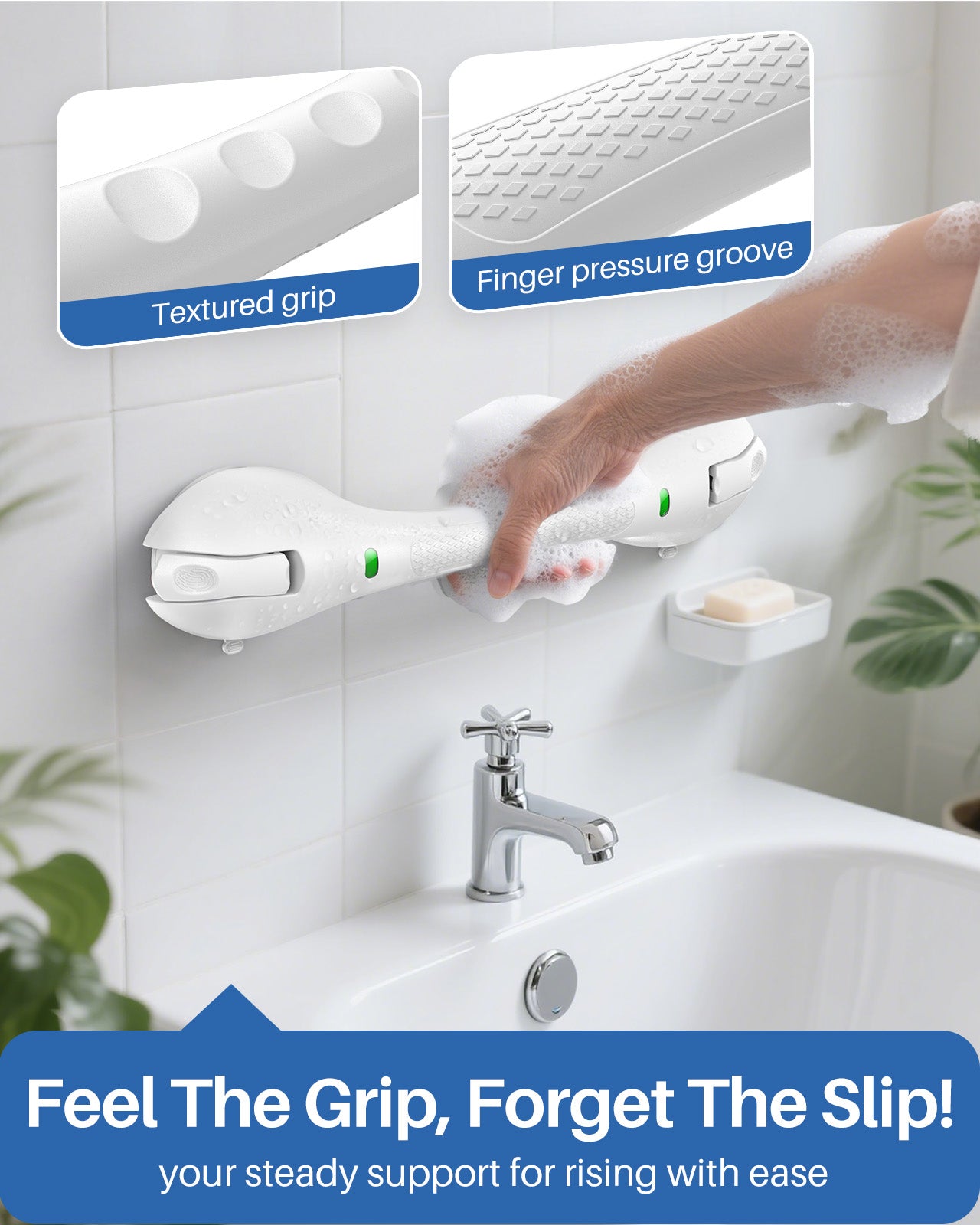 KEKOY Shower Handles for Elderly, Grab Bars for Bathroom, 17.5" Suction Shower Hand Rail, Anti-Slip Safety Bar with Strong Suction