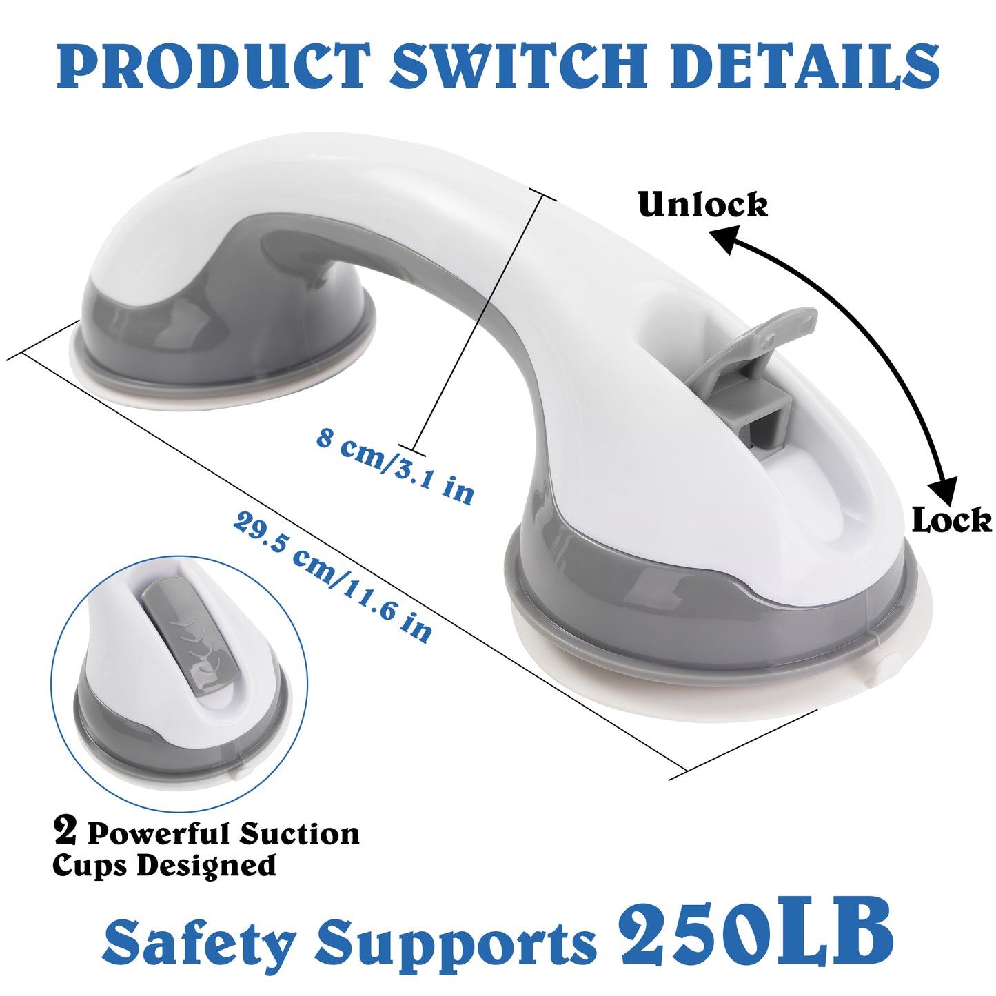 KEKOY 3 Pack 12 inch Grab Bars Bathtubs and Bathroom with Strong Hold Suction Cup, Shower Handles for Elderly, Bathroom Rails for Safety