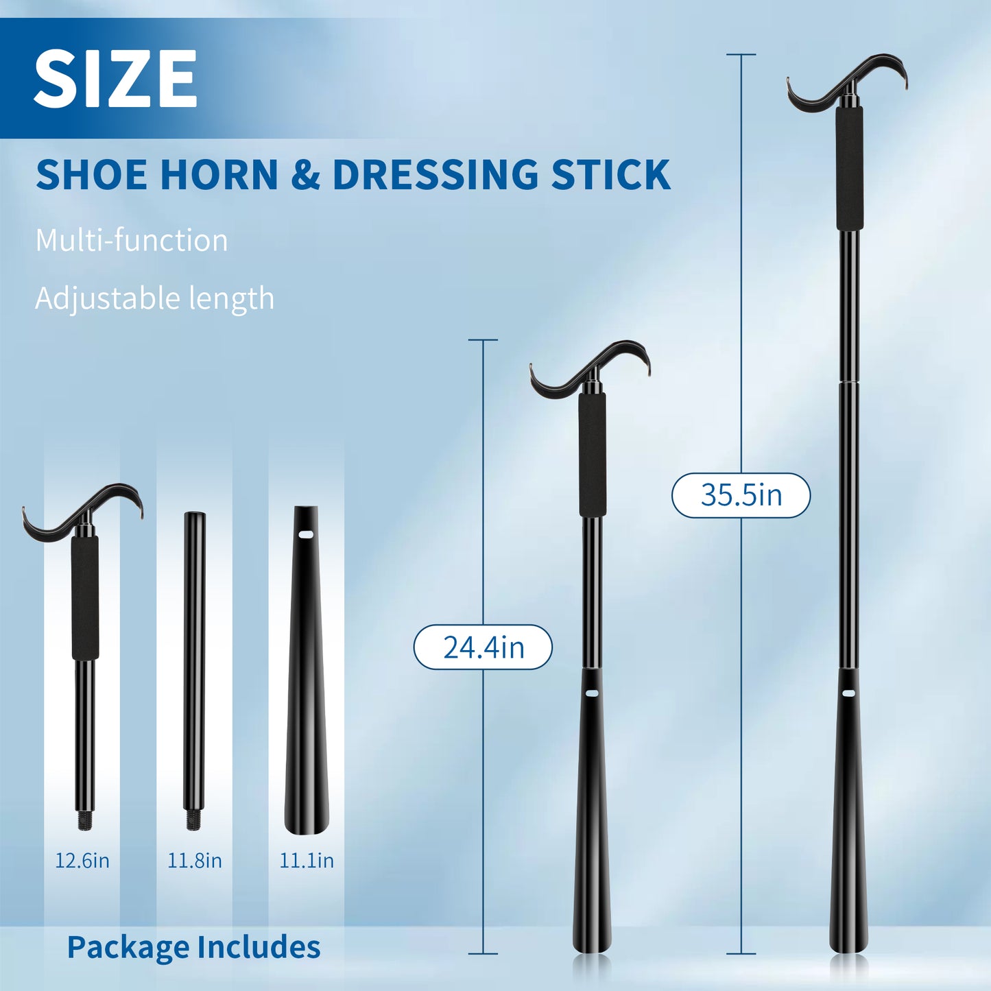 Dual Functional Ends Assistive Dressing Stick with Shoe Horn