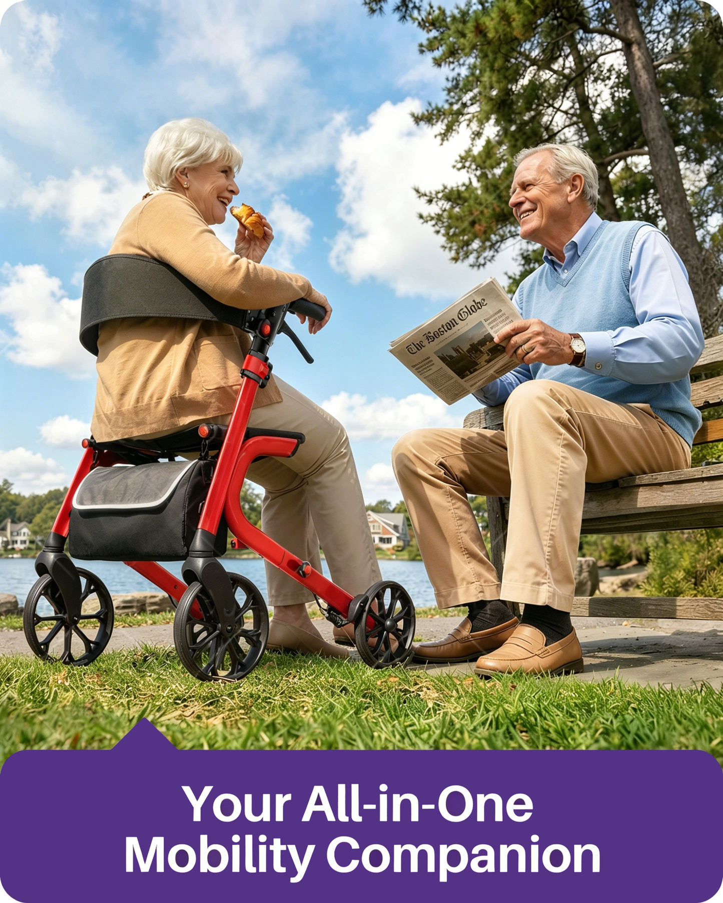 Kekoy Heavy-Duty Rollator Walker with Seat for Seniors – 500 lbs Walker for Seniors, Extra-Wide 19.5" Seat, Reinforced K-Frame, 10" TPR All-Terrain Wheels, Hidden Brake Cables, 8-Level Adjustable Height, Red