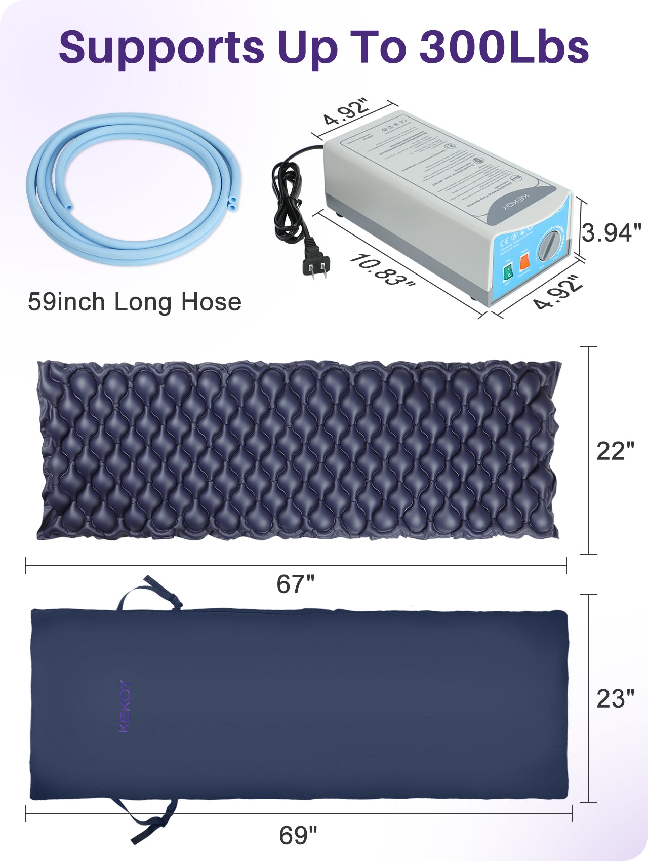 KEKOY Alternating Air Pressure Mattress Pad for Recliner Chair, Pressure Relief Cushion & Bedsore Prevention for Elderly, with Anti-Slip Design, Quiet Pump, Waterproof Cover for Home Hospital Use