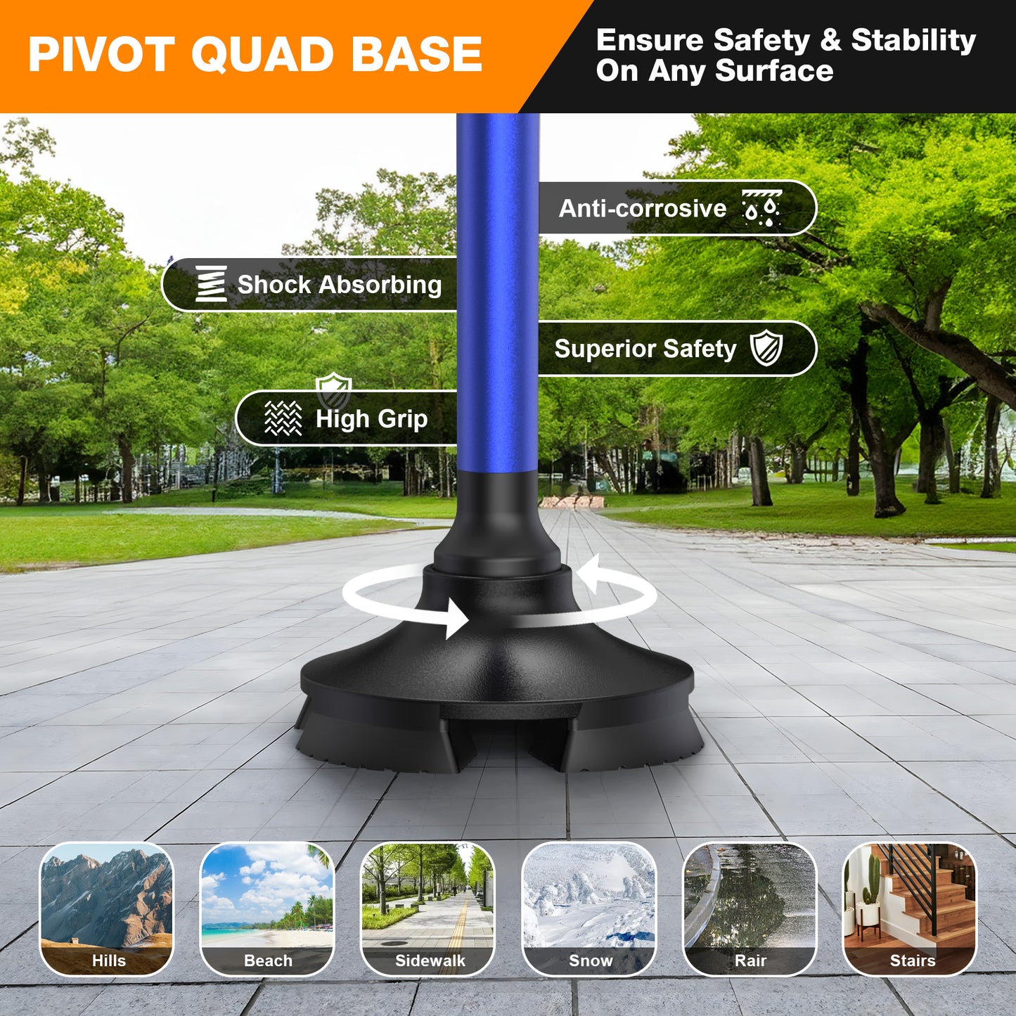 KEKOY Folding Walking Cane for Seniors Men Women with Light and Quad Base