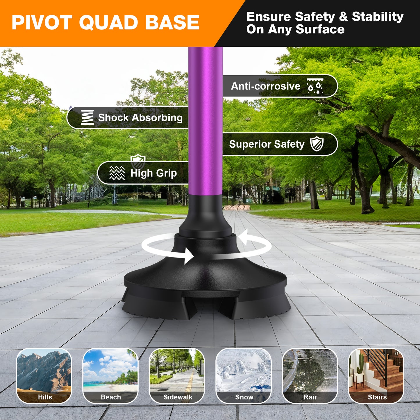 KEKOY Folding Walking Cane for Seniors Men Women with Light and Quad Base