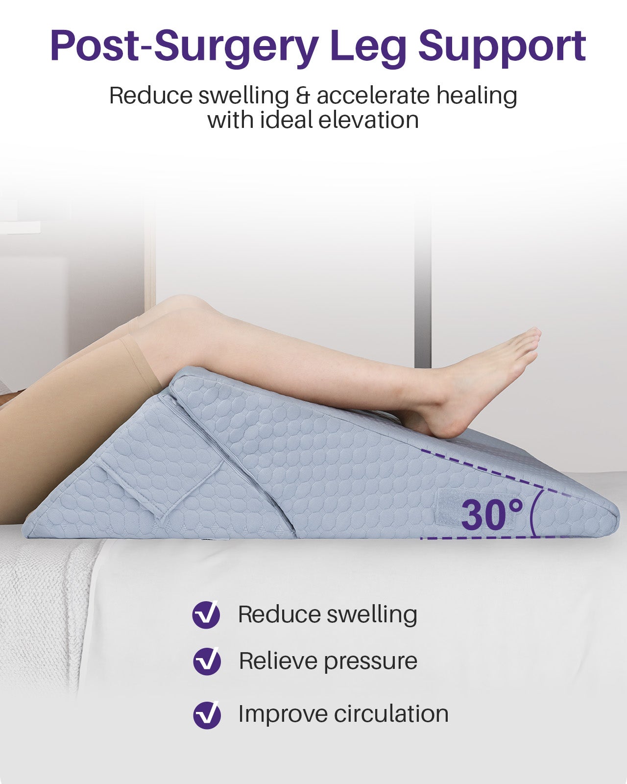 KEKOY Bed Wedge Pillow for Sleeping, Adjustable Height to 9-12 inches, Memory Foam Pillows with Washable Cover, Gray