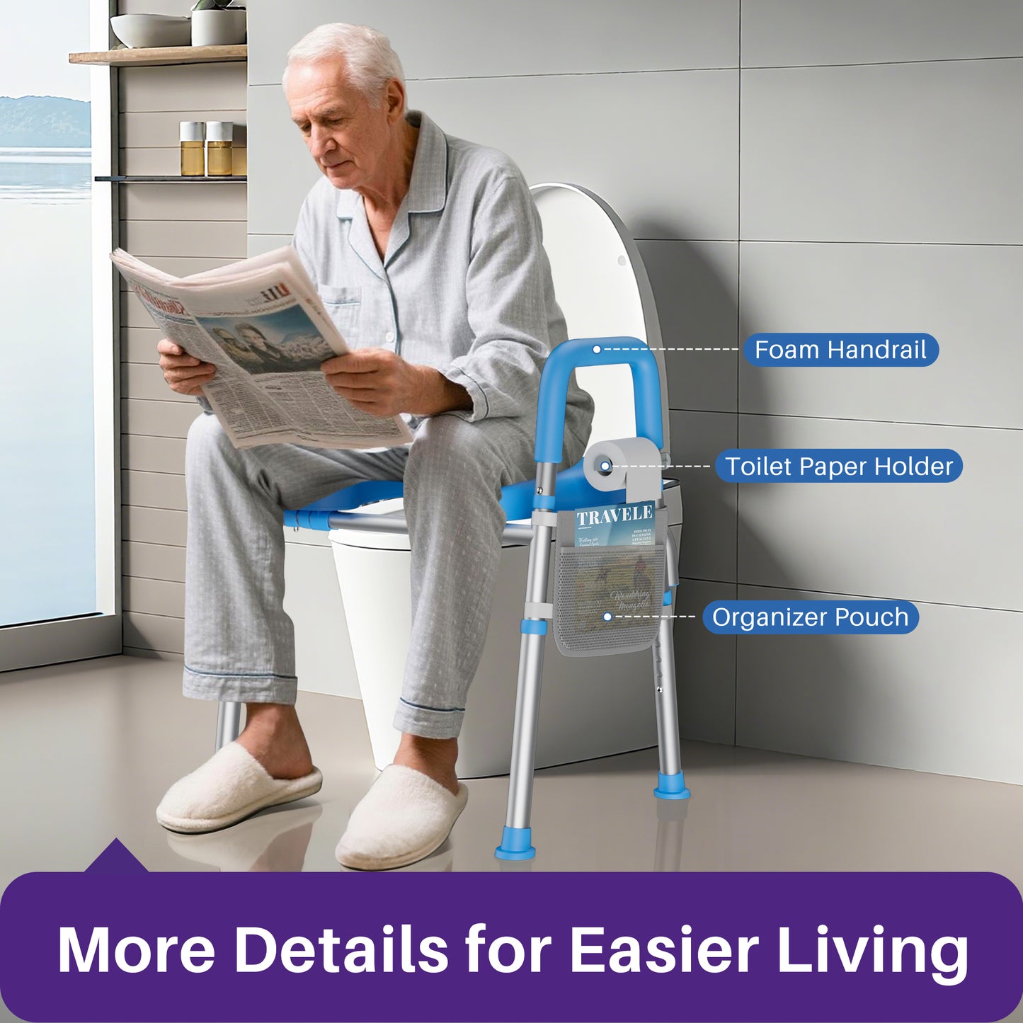 Toilet Seat Riser for Seniors, Raised Toilet Seat with Handles, Adjustable Height & Width, Handicap Elevated Toilet Seat, Fit Any Toilet
