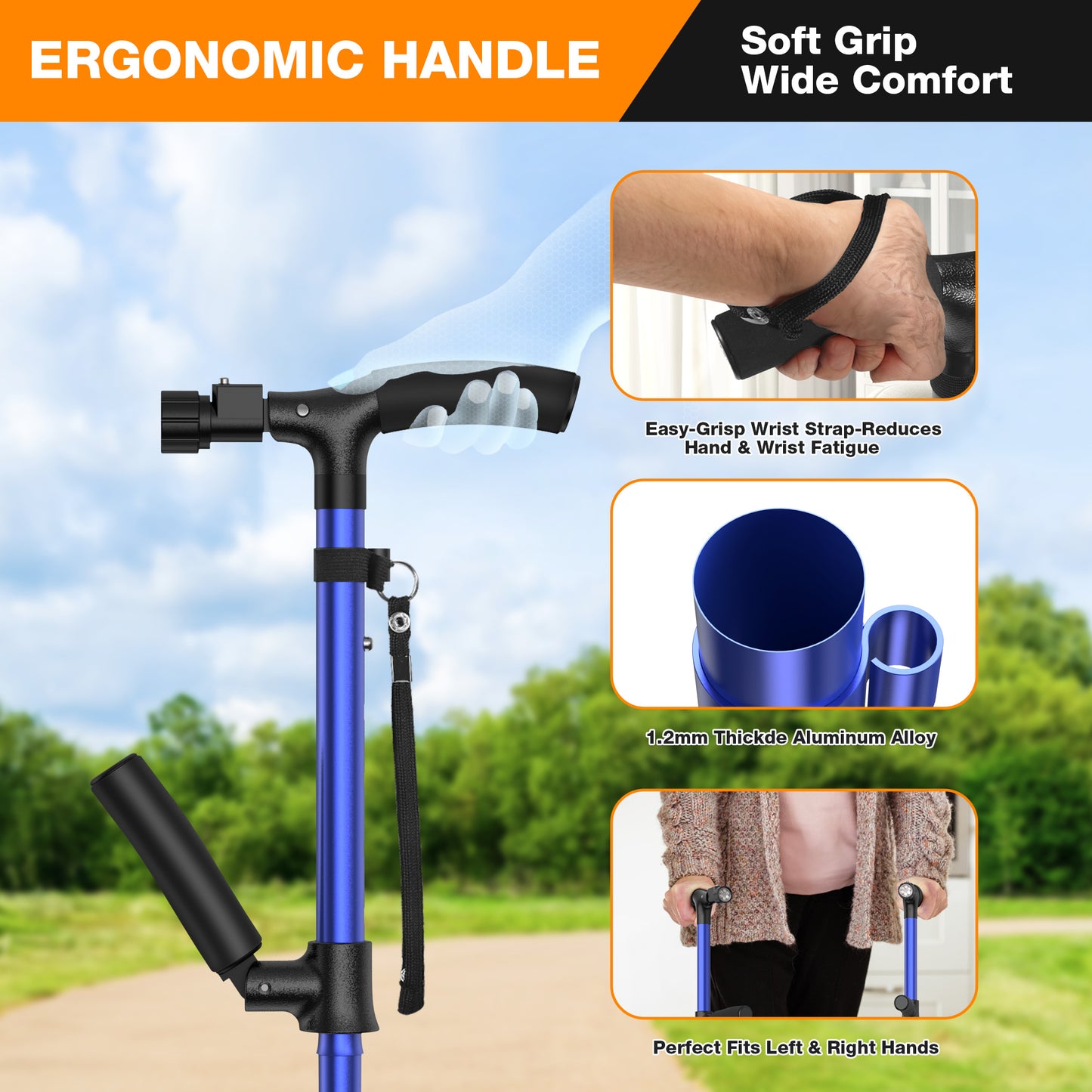 KEKOY Folding Walking Cane for Seniors Men Women with Light and Quad Base