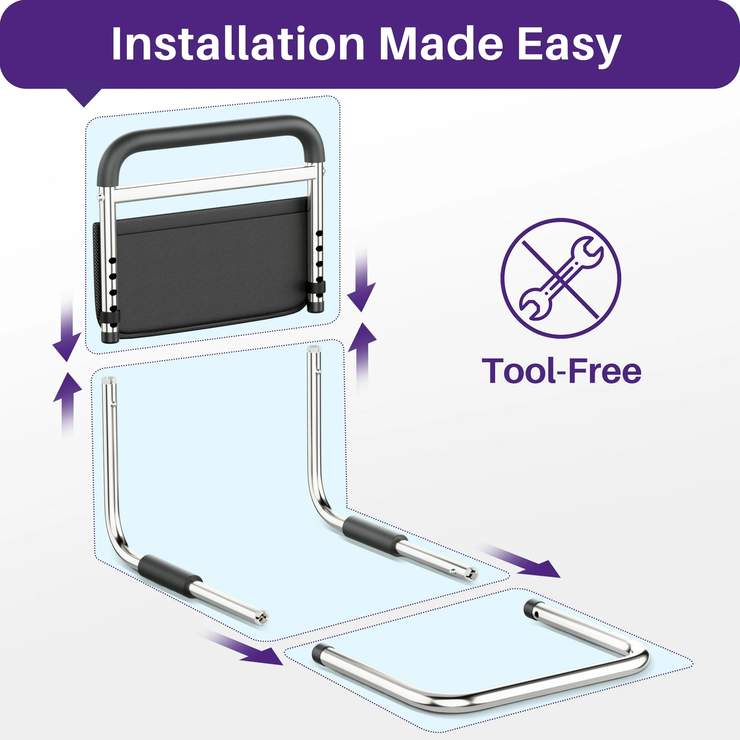 KEKOY Bed Rails for Seniors Safety Guard with Leg Adjustable, Bed Assist Rail for Elderly Adults with Free Storage Bag and Fixing Strap