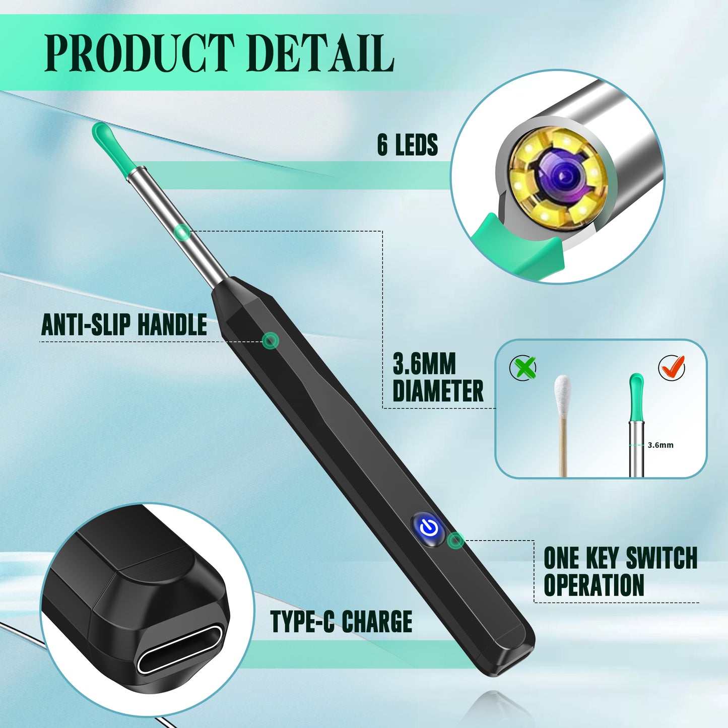 8-Piece Camera-Equipped Ear Cleaning Tool Set with LED