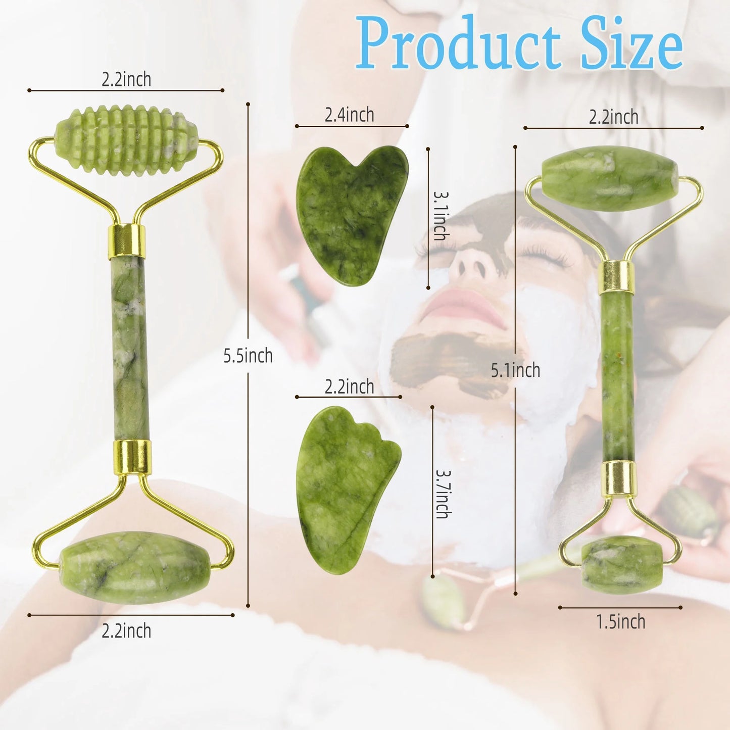 KEKOY Juego de 4 rodillos de jade y gua sha