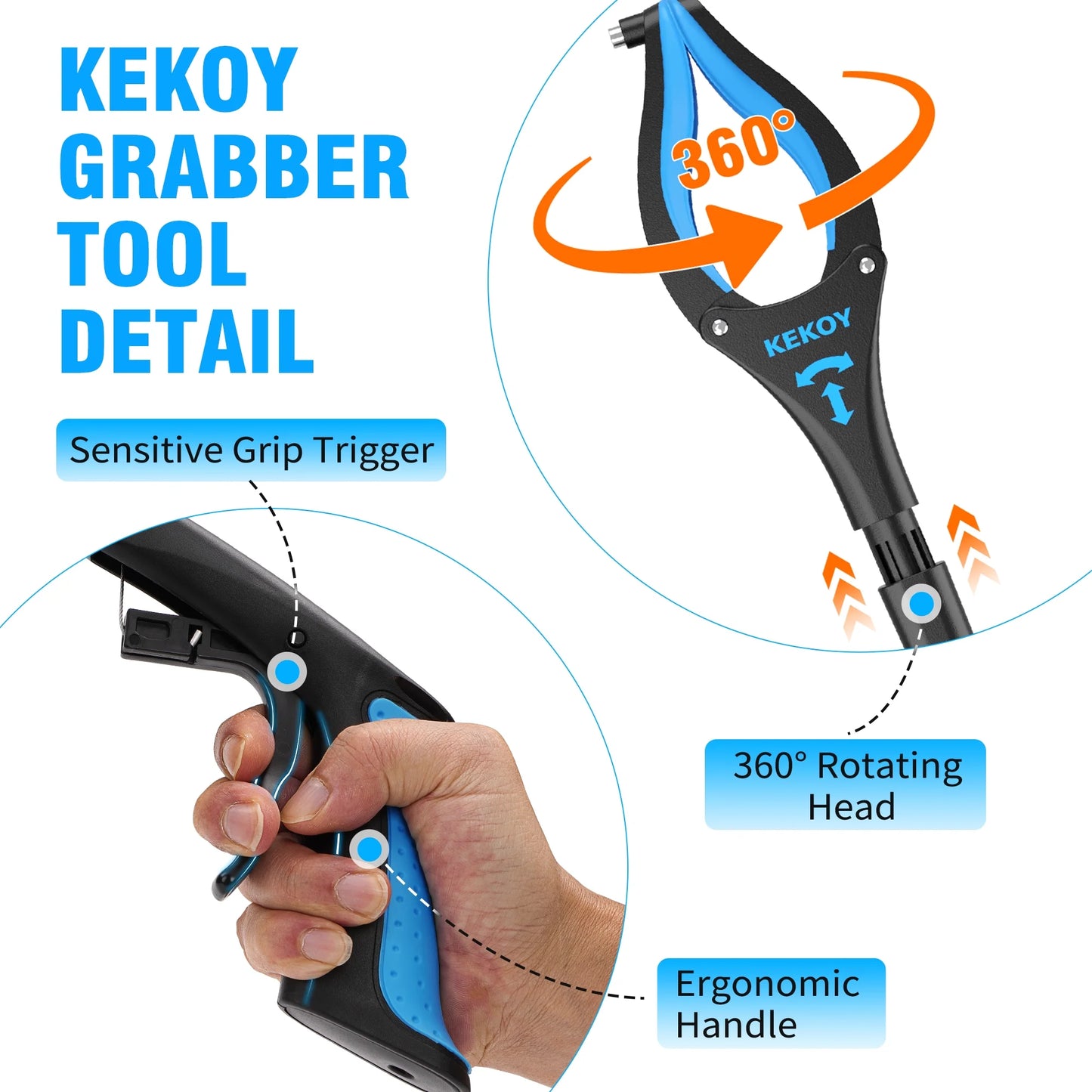 Kekoy 36" Grabber Reaching Tool, 2 Pack Foldable Grabbers for Elderly Grab It Reaching Tool, Long Reacher Grabber Pickup Tool, Magnetic Grabber Reacher Tool, Blue