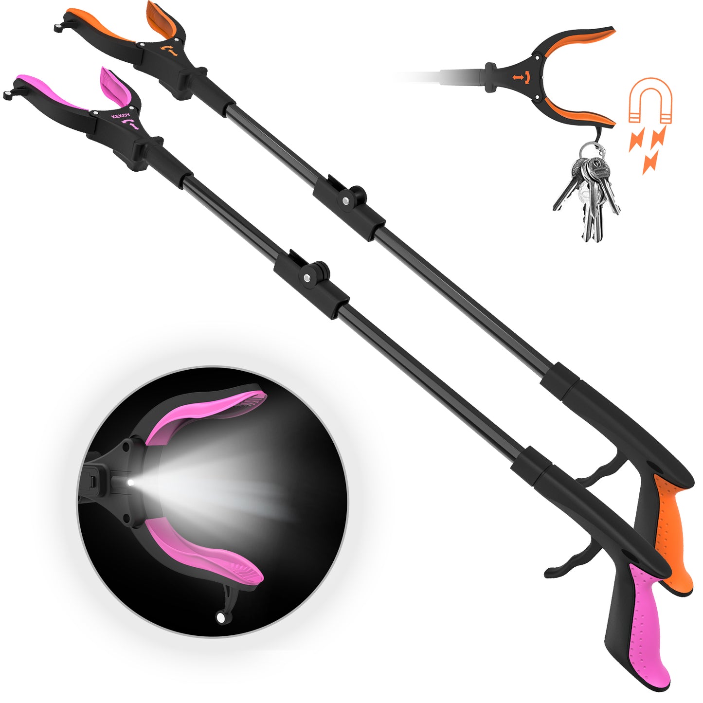 Paquete de 2 herramientas de alcance Grabber de 32 pulgadas con luz