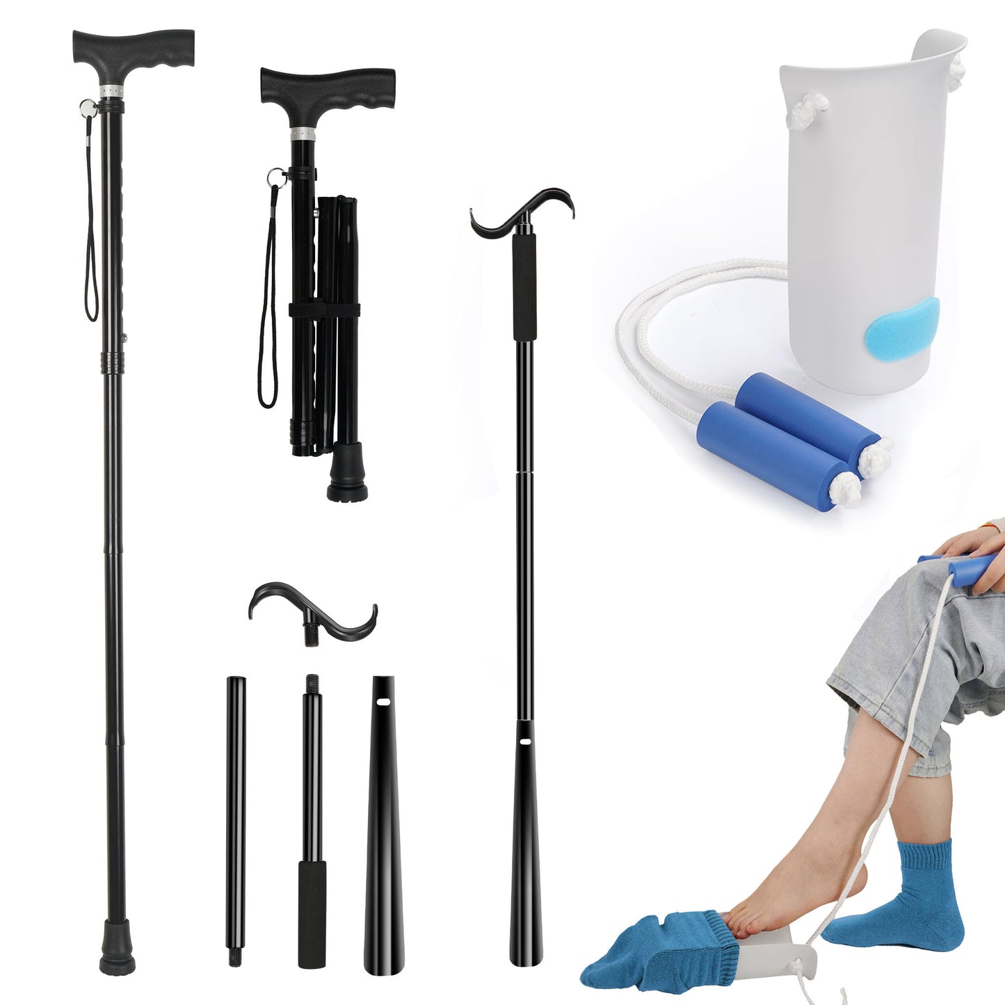 3 Pack Set Walking Cane Clothing Dressing Aid Sock Aid