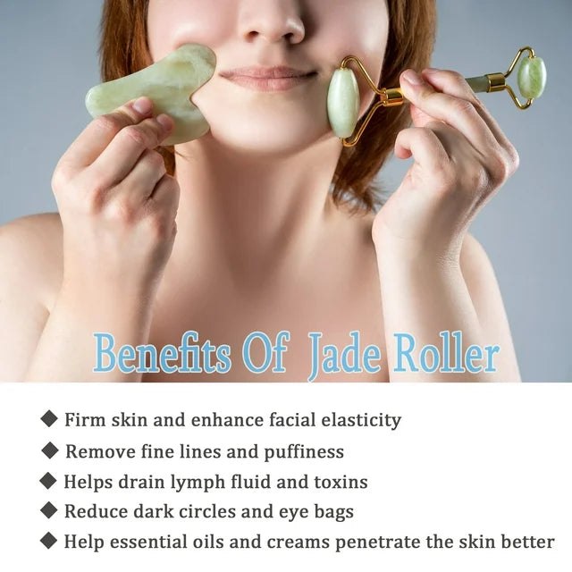 KEKOY Juego de 4 rodillos de jade y gua sha