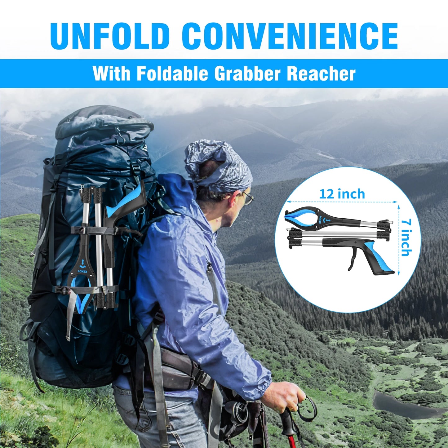Kekoy 36" Grabber Reaching Tool, 2 Pack Foldable Grabbers for Elderly Grab It Reaching Tool, Long Reacher Grabber Pickup Tool, Magnetic Grabber Reacher Tool, Blue