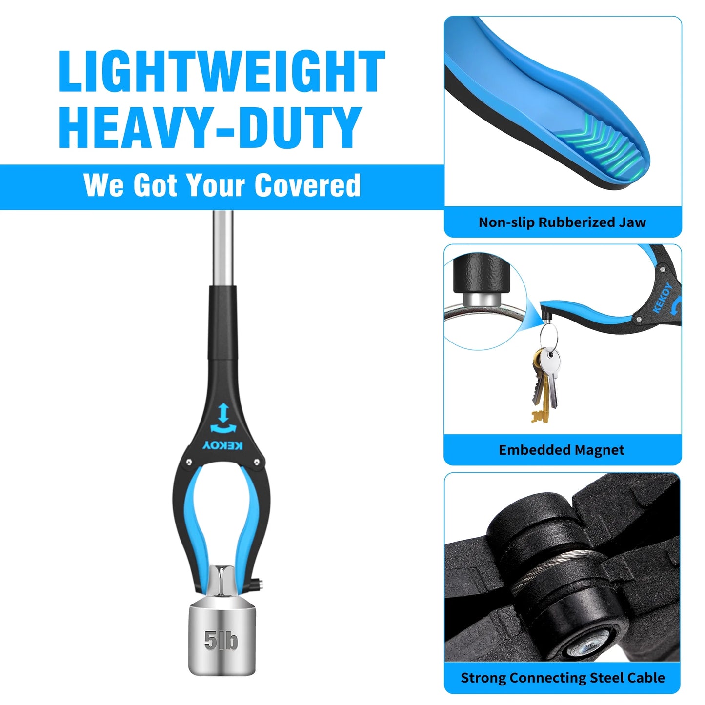Kekoy 36" Grabber Reaching Tool, 2 Pack Foldable Grabbers for Elderly Grab It Reaching Tool, Long Reacher Grabber Pickup Tool, Magnetic Grabber Reacher Tool, Blue