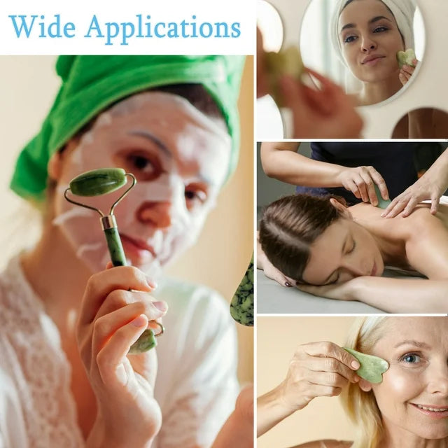 KEKOY Juego de 4 rodillos de jade y gua sha