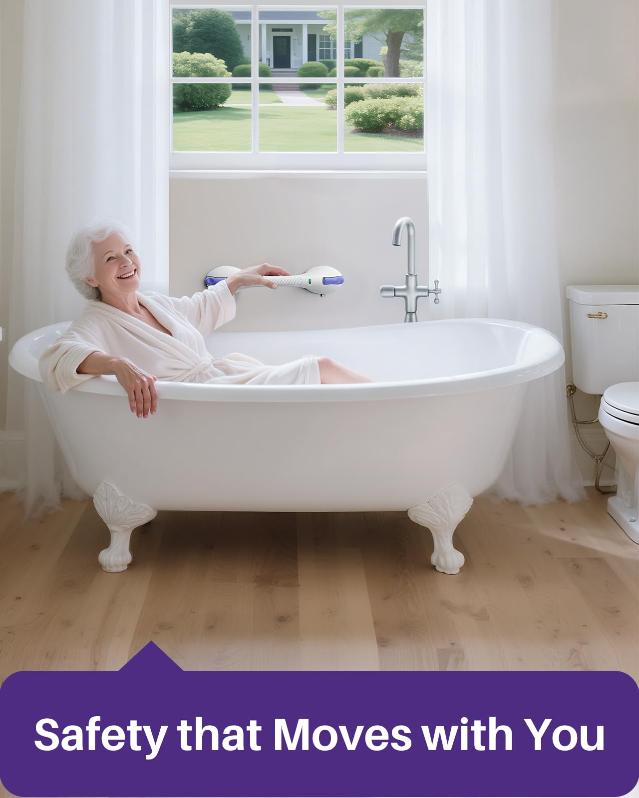 KEKOY 17.5 Inch Suction Grab Bars for Bathtubs and Showers with Indicator - Heavy Duty Safety Shower Handle for Seniors and Elderly, Handicap Bars for Bathroom, No Drilling and Removable, Purple