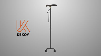 KEKOY Folding Quad Cane with Adjustable Light & Customizable Height