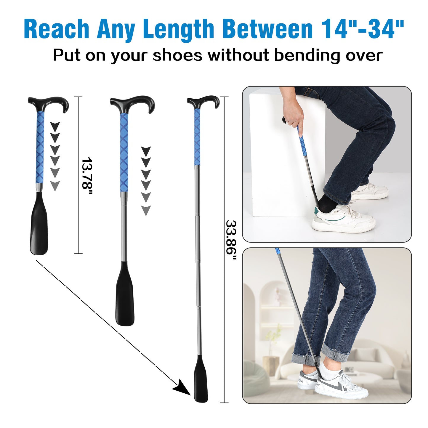 Adjustable Stainless Steel Shoe Horn with Long Handle