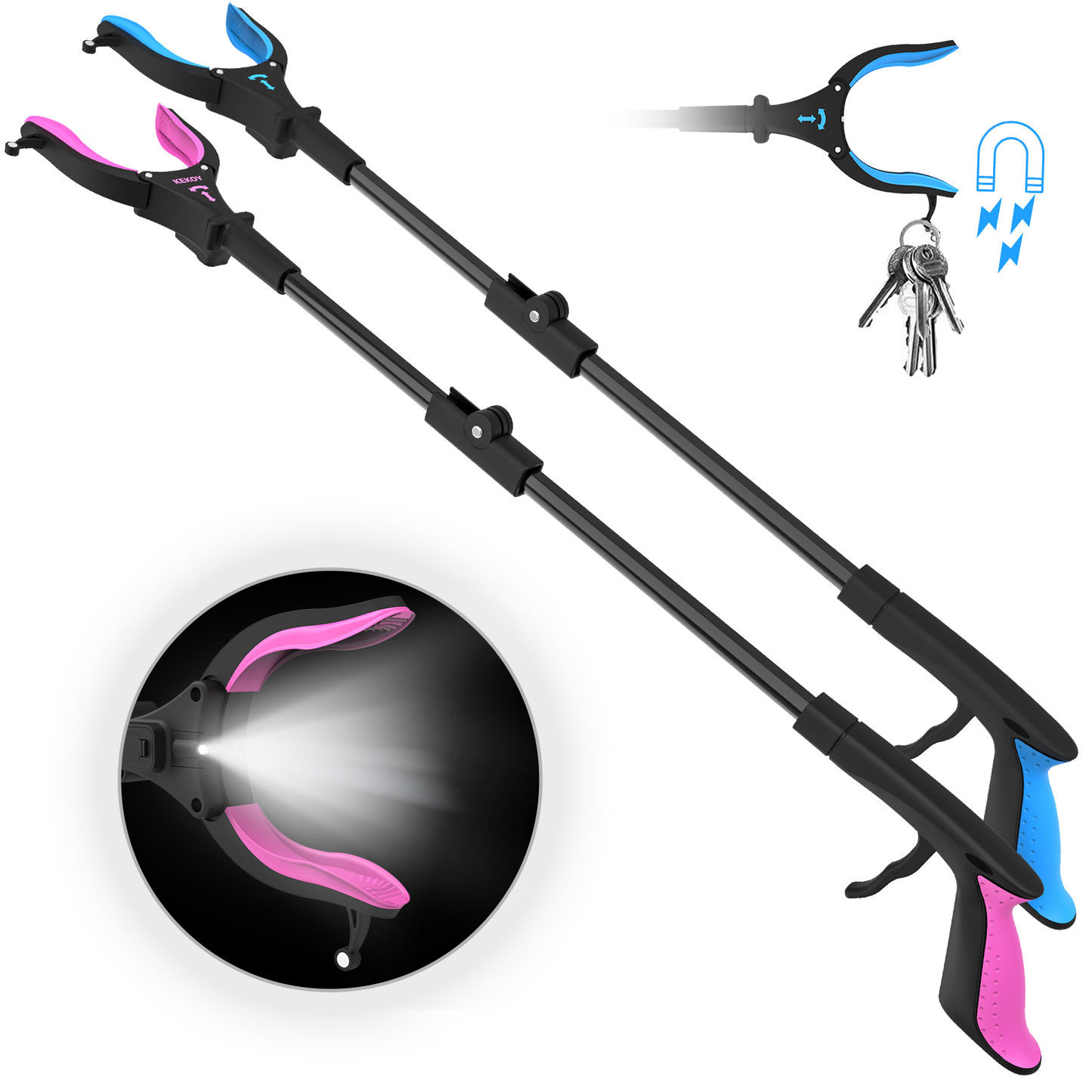 Paquete de 2 herramientas de alcance Grabber de 32 pulgadas con luz
