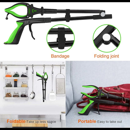 KEKOY 32" Foldable Reacher Grabber Tool with Light, FSA/HSA Eligible Trash Claw Grabber, Reaching Aid Tool for Trash Pick Up, Litter Picker, Green