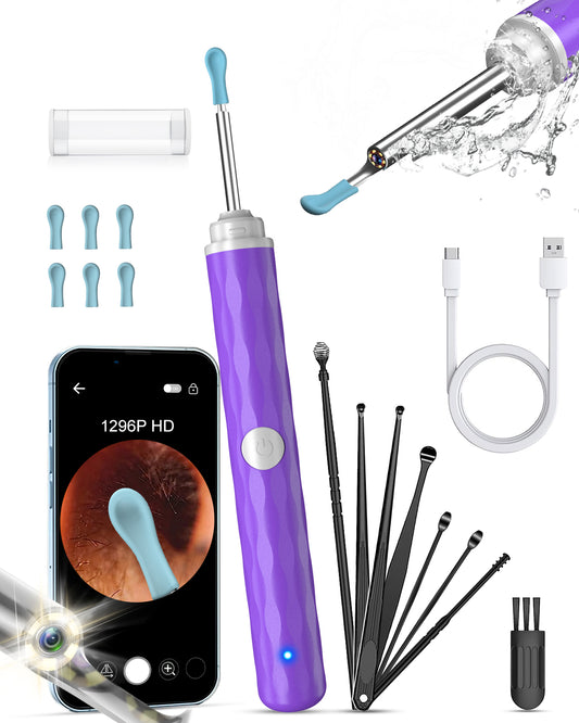 KEKOY Ear Cleaning Kit,1296P Ear Camera and Wax Removal, Wireless Otoscope with 13 Pieces Accessories