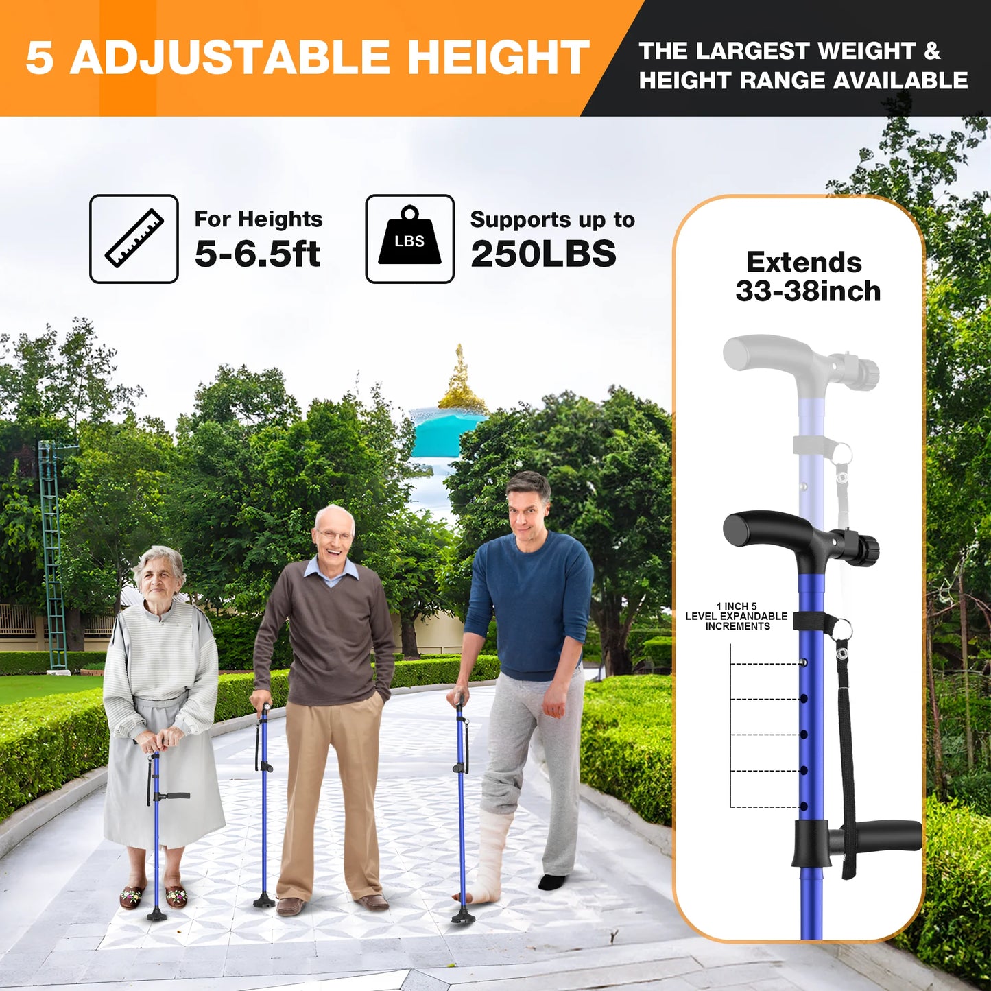 KEKOY Folding Walking Cane for Seniors Men Women with Light and Quad Base Blue