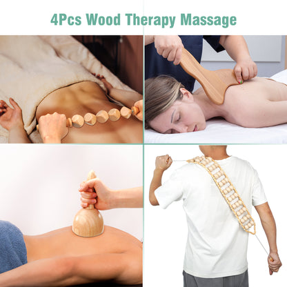 KEKOY Herramientas de masaje de maderoterapia 4 en 1 