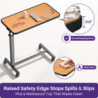 KEKOY Overbed Table with Wheels, One-Touch Height Adjustable Rolling Hospital Bedside Table, Stable Bed Tray for Eating, Reading, Elderly Home Care and Hospital Use