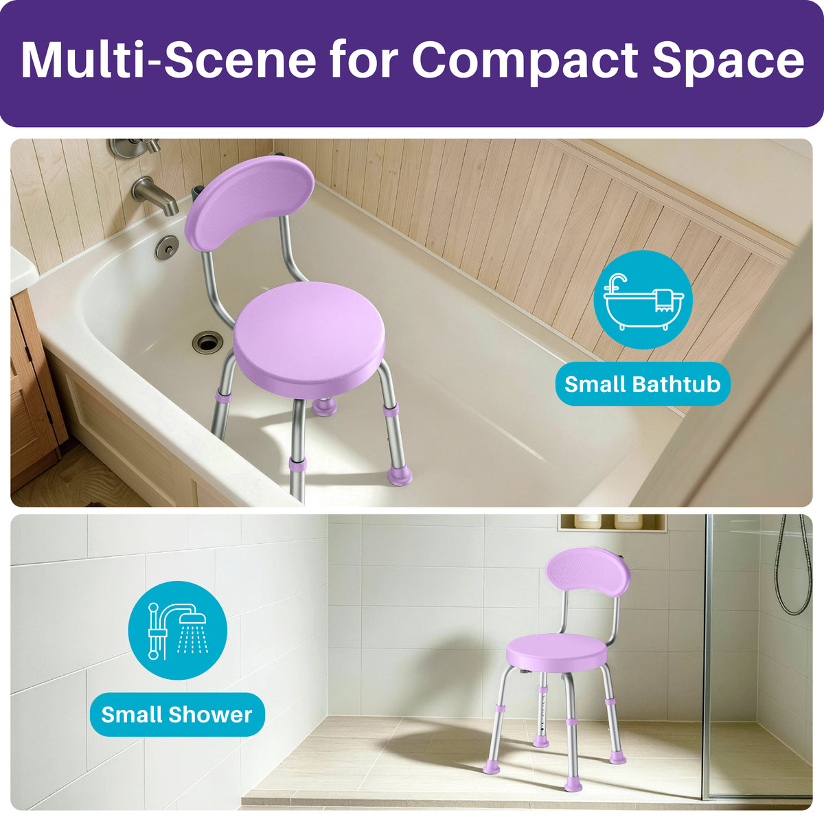 Kekoy Swivel Shower Chair, 360° Rotating Shower Seat with Backrest for Elderly and Disabled, Height Adjustable Tub Bench for Inside Shower Stool & Bath Tub Seat for Narrow Space