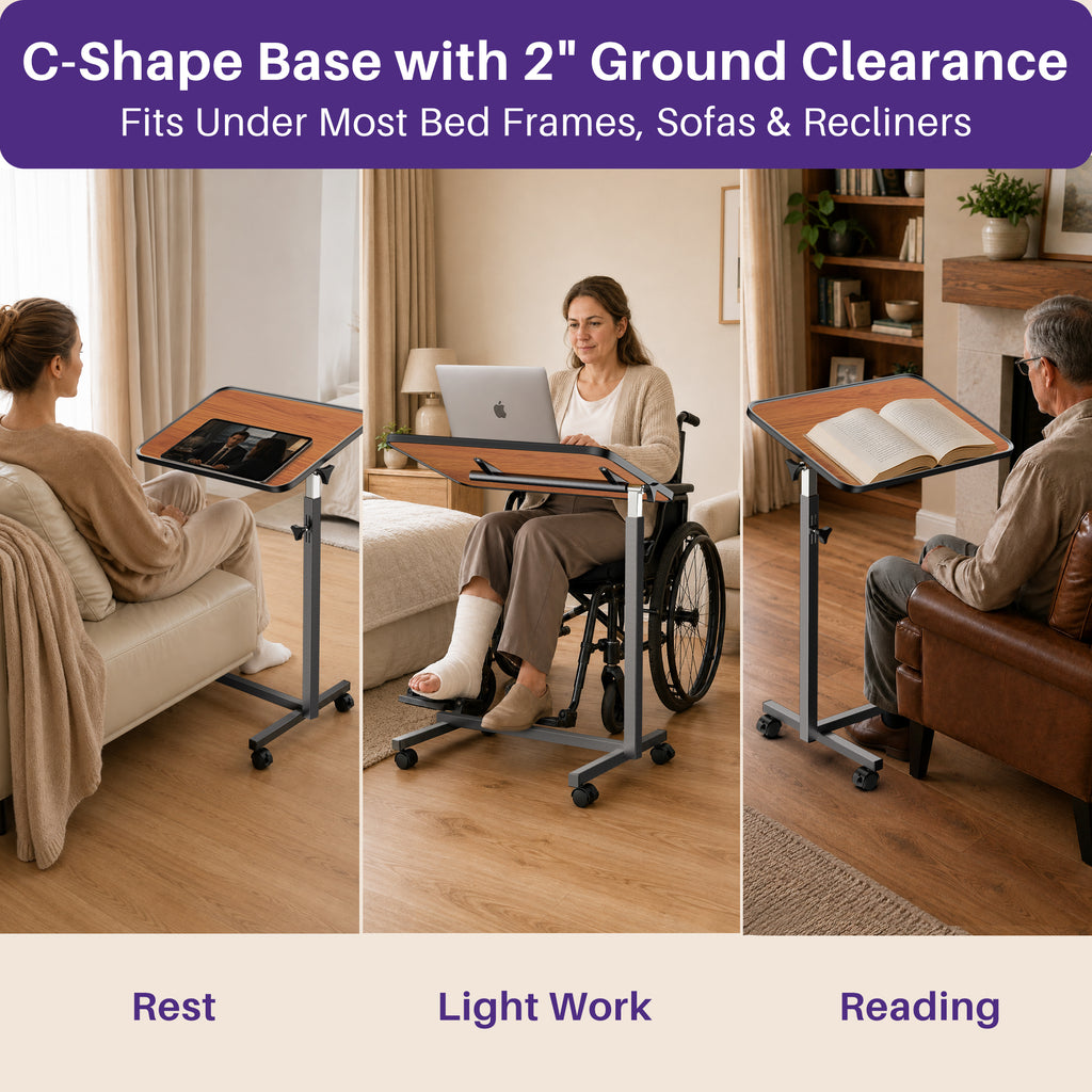 KEKOY Overbed Table with Wheels, 90° Tilting Tabletop and Adjustable Height, Rolling Hospital Bedside Table for Reading, Laptop Work and Post-Surgery Recovery