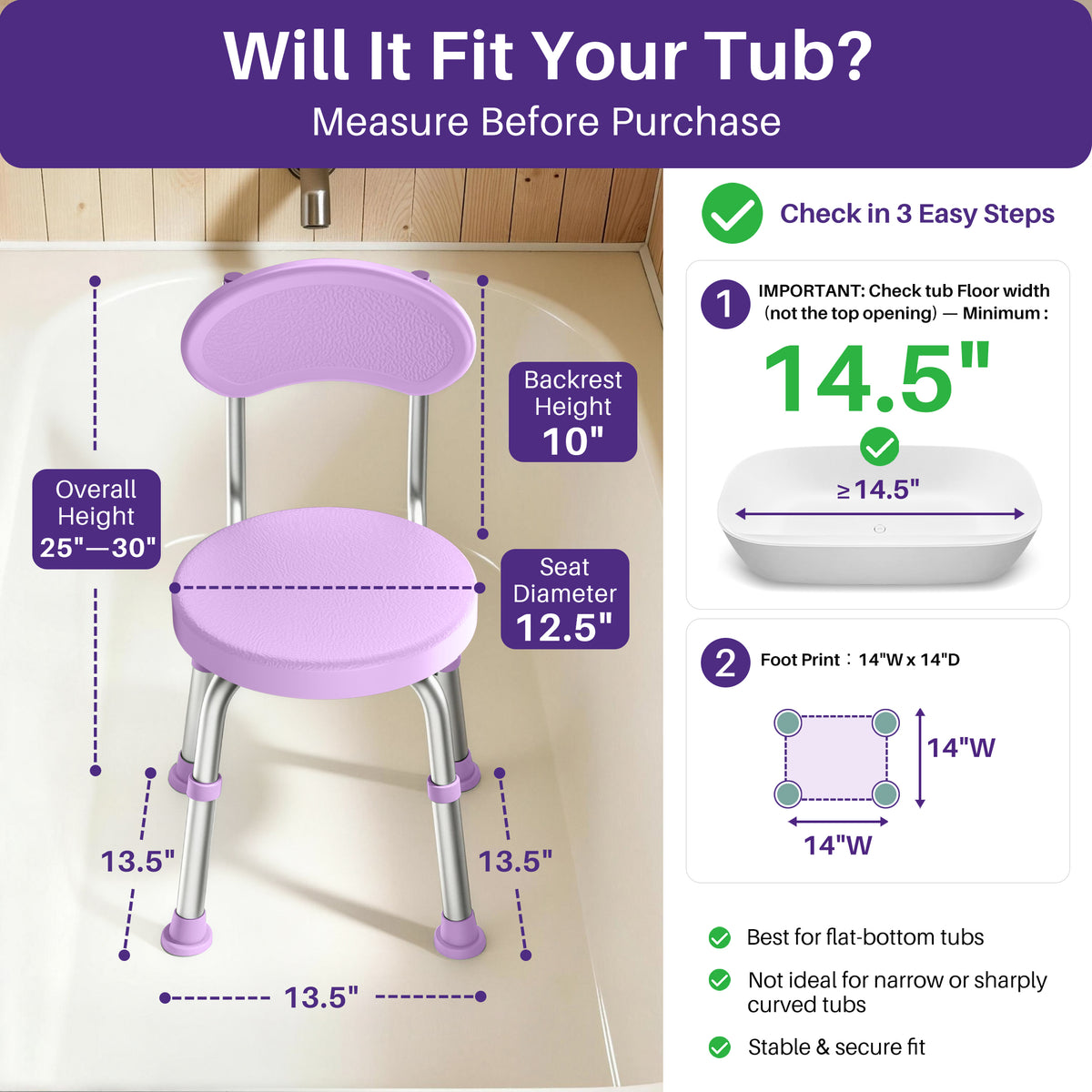 Kekoy Swivel Shower Chair, 360° Rotating Shower Seat with Backrest for Elderly and Disabled, Height Adjustable Tub Bench for Inside Shower Stool & Bath Tub Seat for Narrow Space
