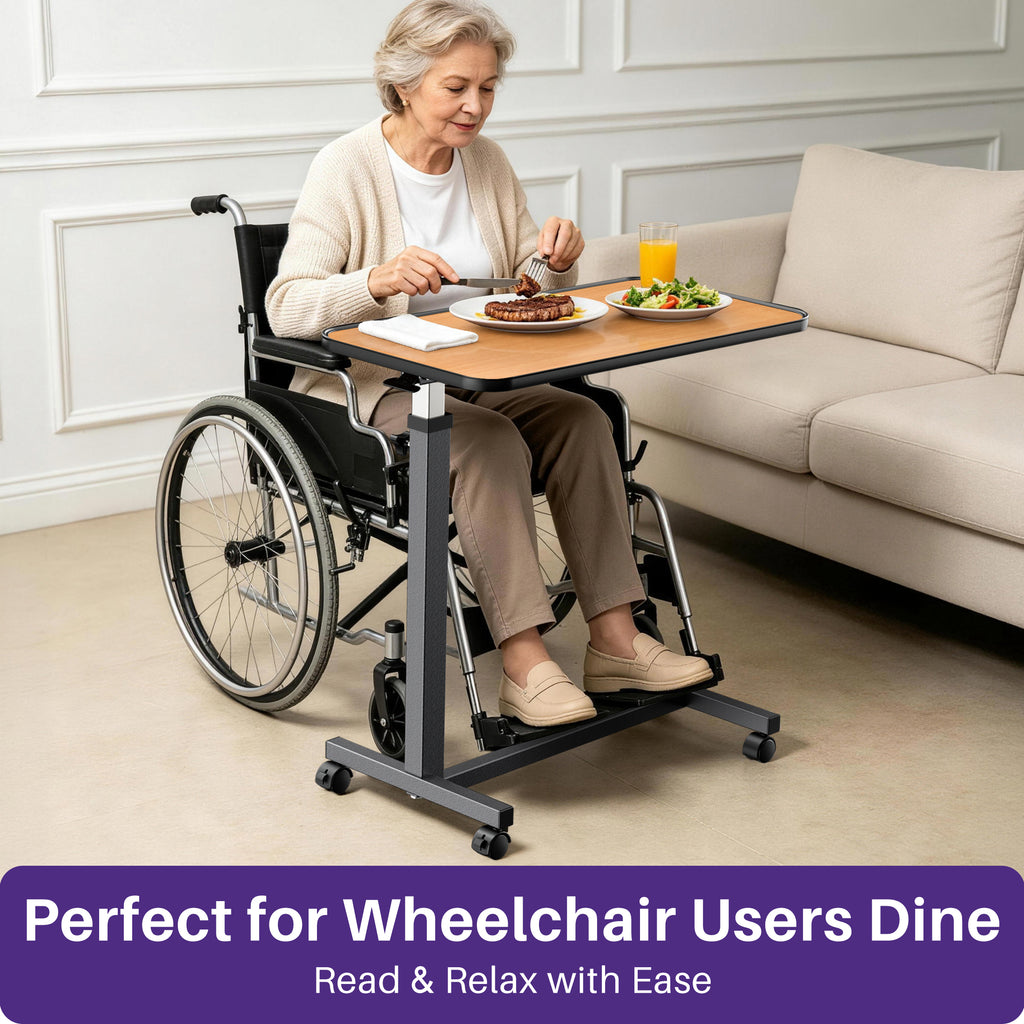 KEKOY Overbed Table with Wheels, One-Touch Height Adjustable Rolling Hospital Bedside Table, Stable Bed Tray for Eating, Reading, Elderly Home Care and Hospital Use