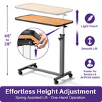 KEKOY Overbed Table with Wheels, One-Touch Height Adjustable Rolling Hospital Bedside Table, Stable Bed Tray for Eating, Reading, Elderly Home Care and Hospital Use