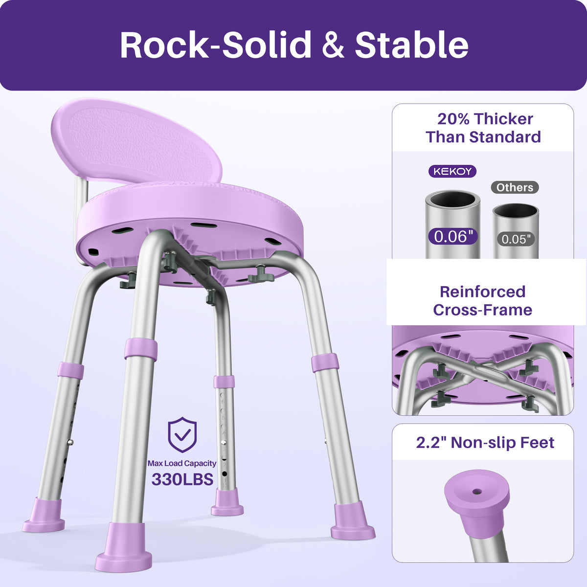 Kekoy Swivel Shower Chair, 360° Rotating Shower Seat with Backrest for Elderly and Disabled, Height Adjustable Tub Bench for Inside Shower Stool & Bath Tub Seat for Narrow Space