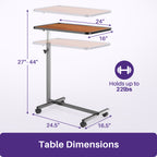 KEKOY Overbed Table with Wheels, 90° Tilting Tabletop and Adjustable Height, Rolling Hospital Bedside Table for Reading, Laptop Work and Post-Surgery Recovery