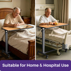 KEKOY Overbed Table with Wheels, One-Touch Height Adjustable Rolling Hospital Bedside Table, Stable Bed Tray for Eating, Reading, Elderly Home Care and Hospital Use