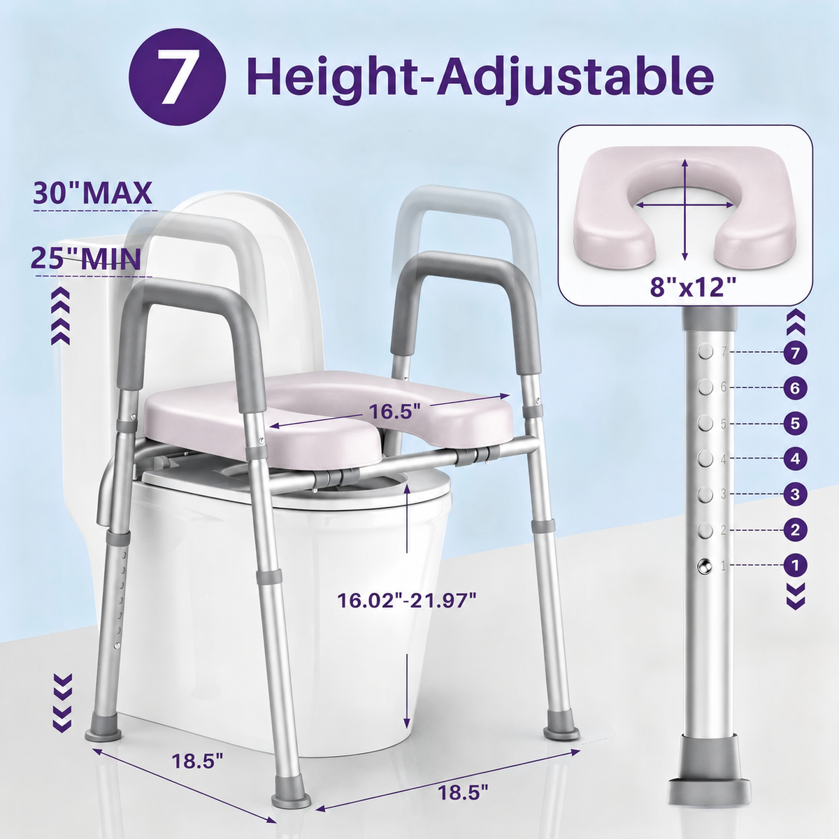 KEKOY Toilet Seat Riser for Seniors, Raised Toilet Seat with Handles, FSA HSA Eligible 400lb Elevated Toilet Risers, Tool-Free Assembly with Adjustable Height & Width