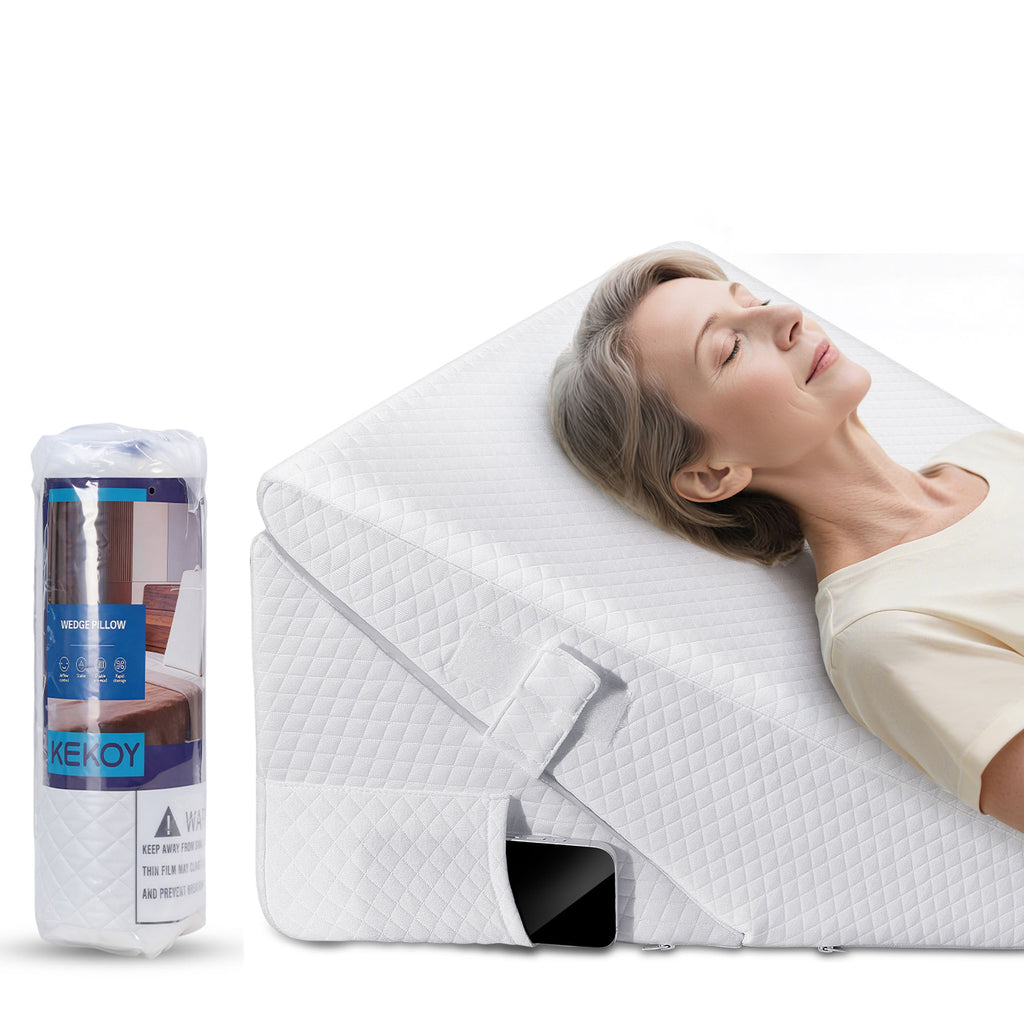 KEKOY Bed Wedge Pillow, Adjustable Height to 9-12 inches, Memory Foam Sleep Wedges for Acid Reflux, Dual-Zipper Removable Washable Cover, White