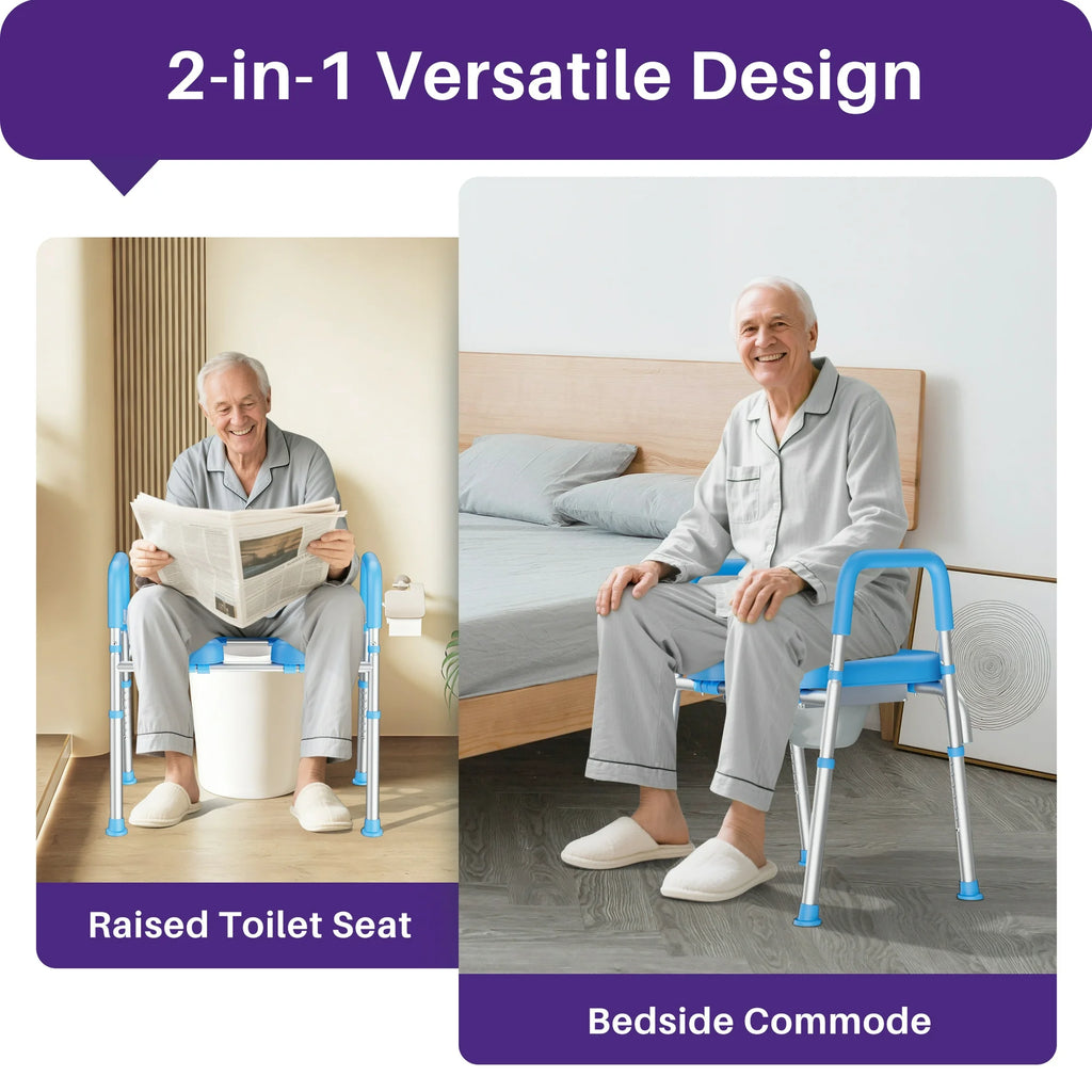KEKOY Bedside Commode for Seniors, Commode Chair with Arms and Padded Seat , FSA HSA Eligible 400lb Easy Assembly Toilet Chair , Adjutable Raised Toilet Seat with Handles